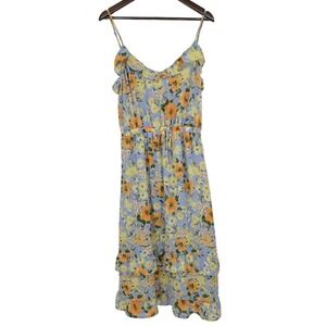 Sienna Sky LARGE Floral Ruffle Midi Lined Cottagecore Spring Vacation Dress